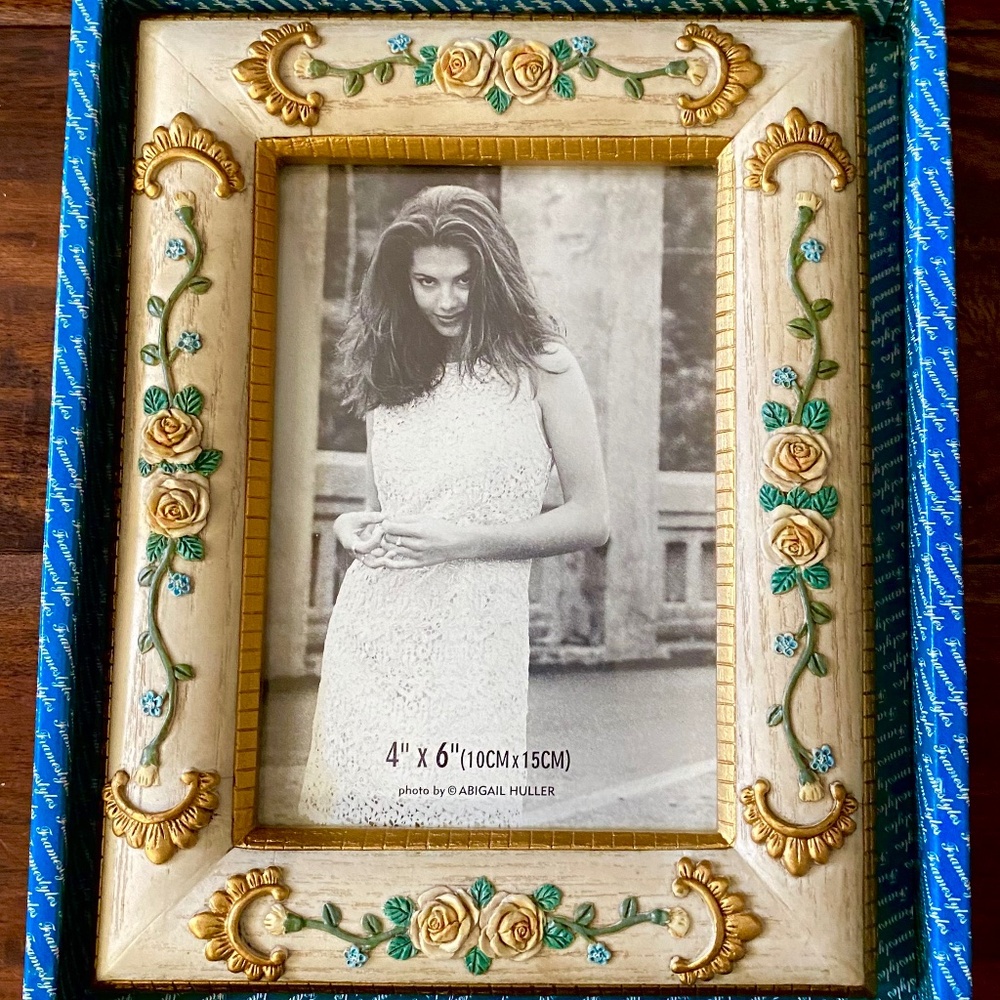 Hand Painted Flowered Picture Frame - 4”x6” image size